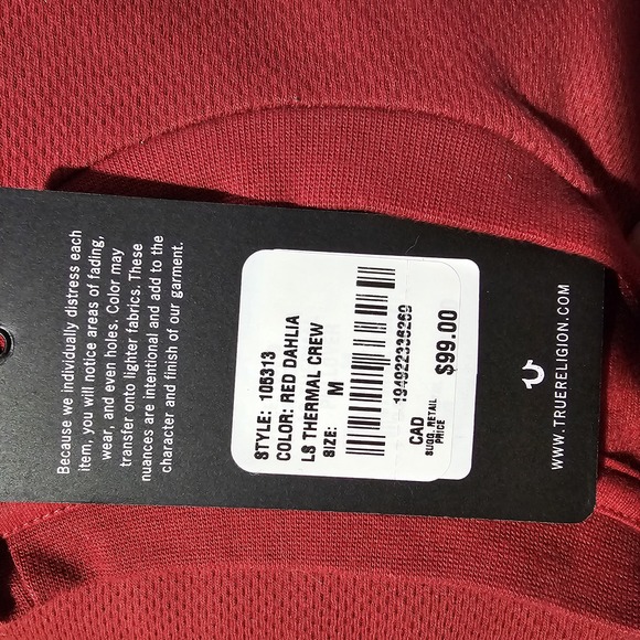 NWT TRUE RELIGION, Men's Red Long Sleeve Shirt, Medium - Picture 3 of 3